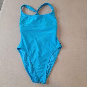 Reebok Women's Turquoise Blue Ribbed One-piece High-leg Swimsuit Small